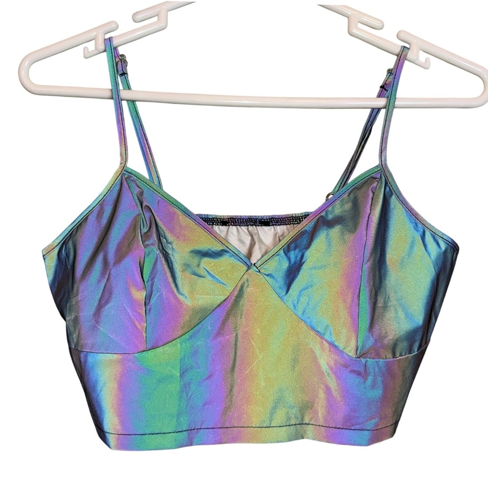 Iridescent Rainbow Crop Top with Spaghetti Straps